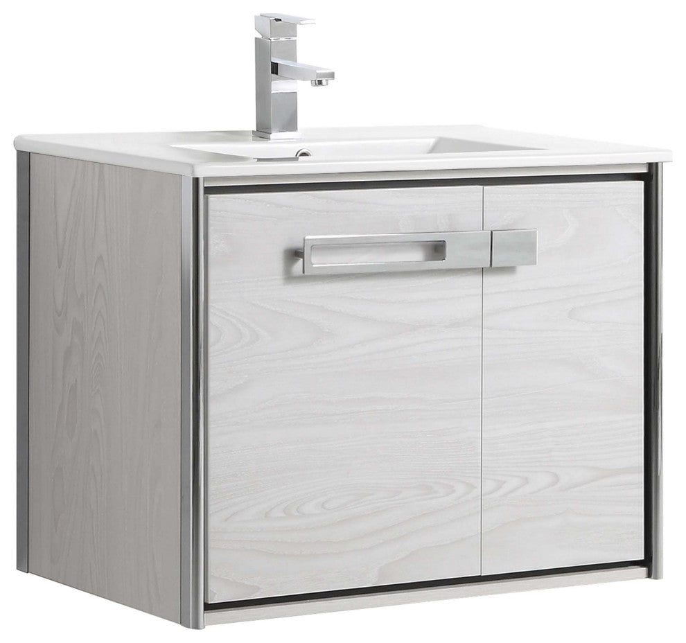 Oakville Wall Mount Bathroom Vanity, Mild Grey Oak, 30", Chrome Hardware