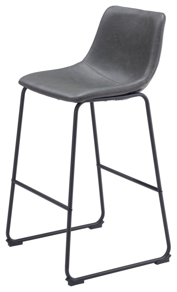 Bar Stool Chair, Set of 2, Faux Vinyl Leather, Charcoal, Black, Industrial