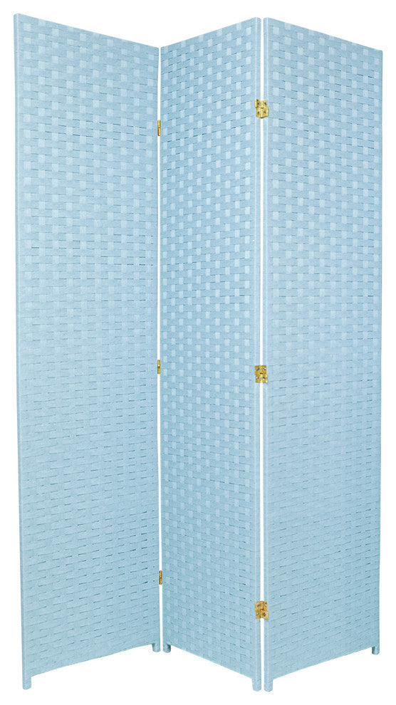6' Tall Woven Fiber Room Divider, Special Edition, Aqua Blue, 3 Panel