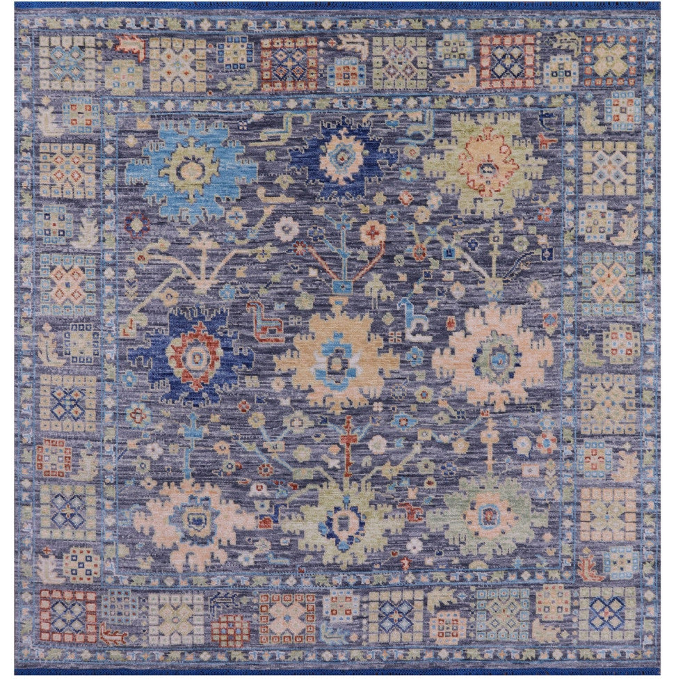 8' Square Hand-Knotted Turkish Oushak Wool Rug - Q15652