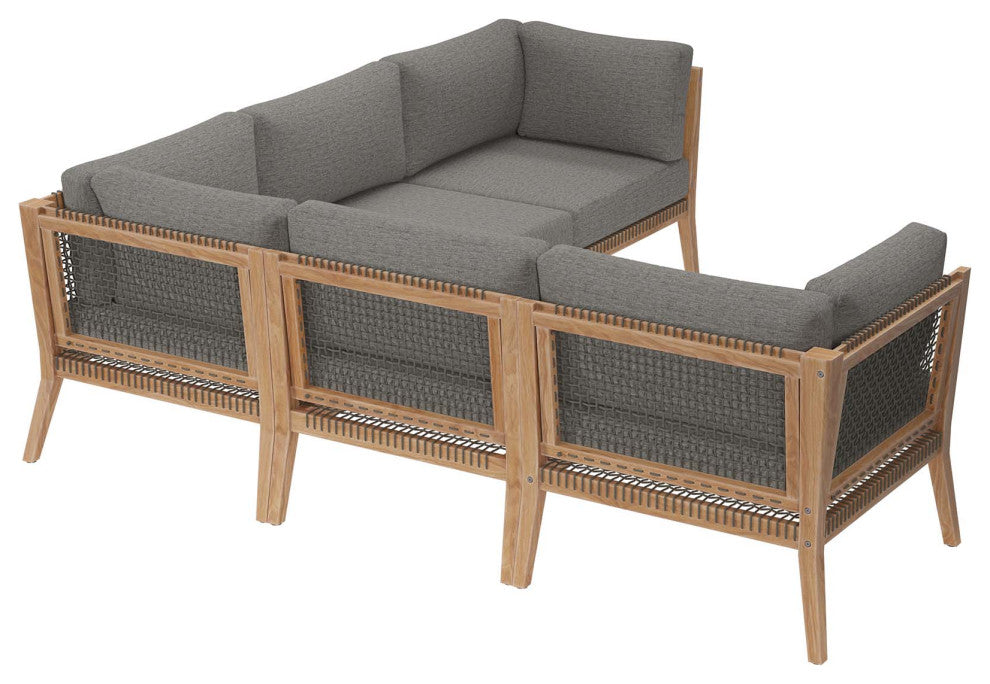 Clearwater Outdoor Patio Teak Wood 5-Piece Sectional Sofa, Gray Graphite