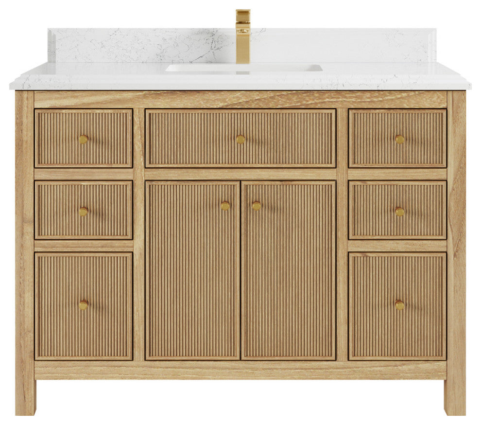 Sonoma 48 Single Sink Bath Vanity in Light Natural Teak with 1.5" Empira Quartz