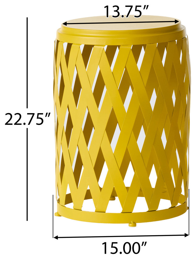 GDF Studio Ellen Outdoor Patio Iron Side Table, Matte Yellow, 14"
