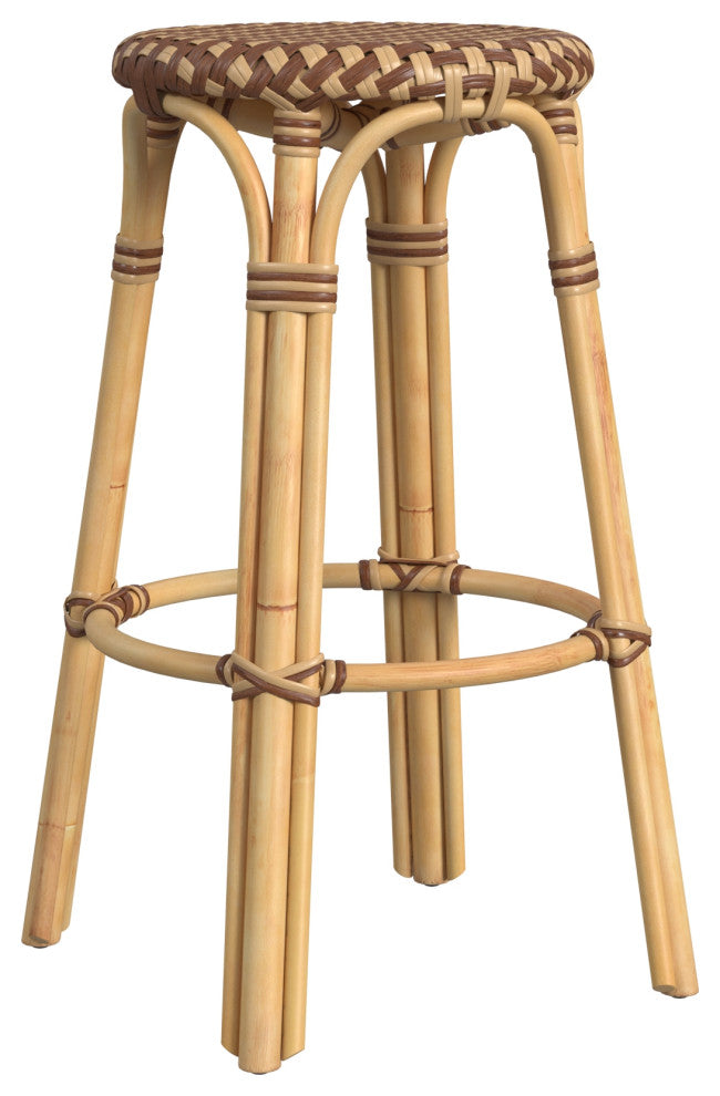 Butler Specialty Company, Tobias Round Rattan 30" Bar Stool, Brown and Tan Dot