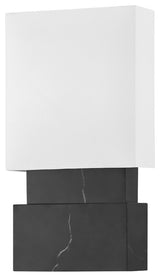 Haight 2-Light Wall Sconce Black Marble Finish White Belgian Linen Shade