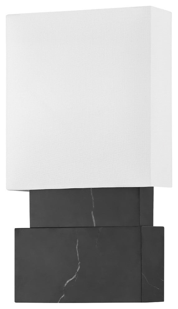 Haight 2-Light Wall Sconce Black Marble Finish White Belgian Linen Shade