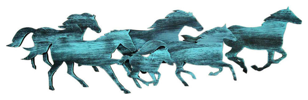 Running Herd Of Horses, Wooden Decorative Wall Art, Small