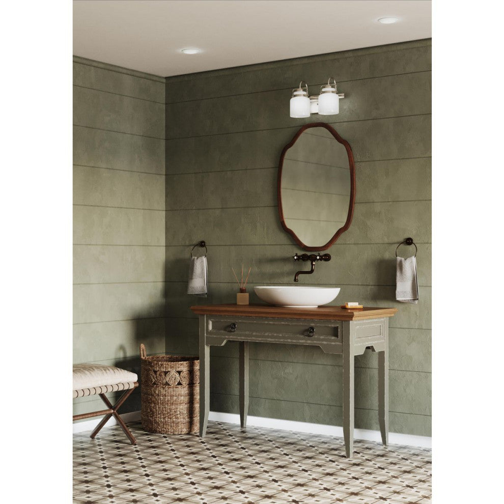 Fessler Collection Two-Light Brushed Nickel Opal Glass Farmhouse Bath Light