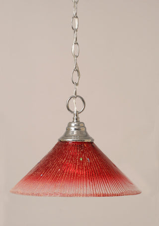 Chain Hung Pendant In Chrome, 12" Raspberry Crystal Glass