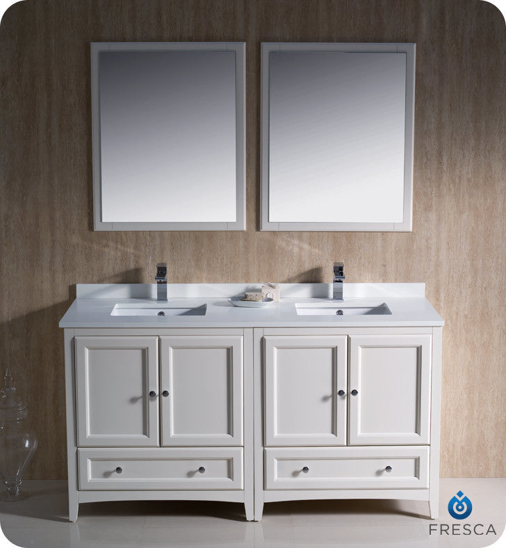 Oxford 60" Antique White Traditional Double Sink Vanity, FFT1030CH