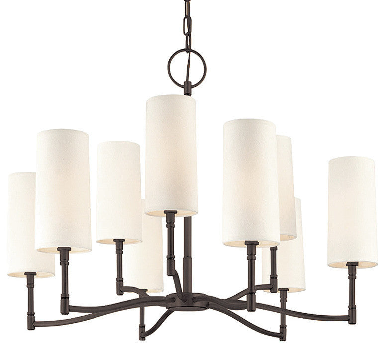 Dillon, Nine Light Chandelier, Old Bronze Finish, Off White Linen Shade