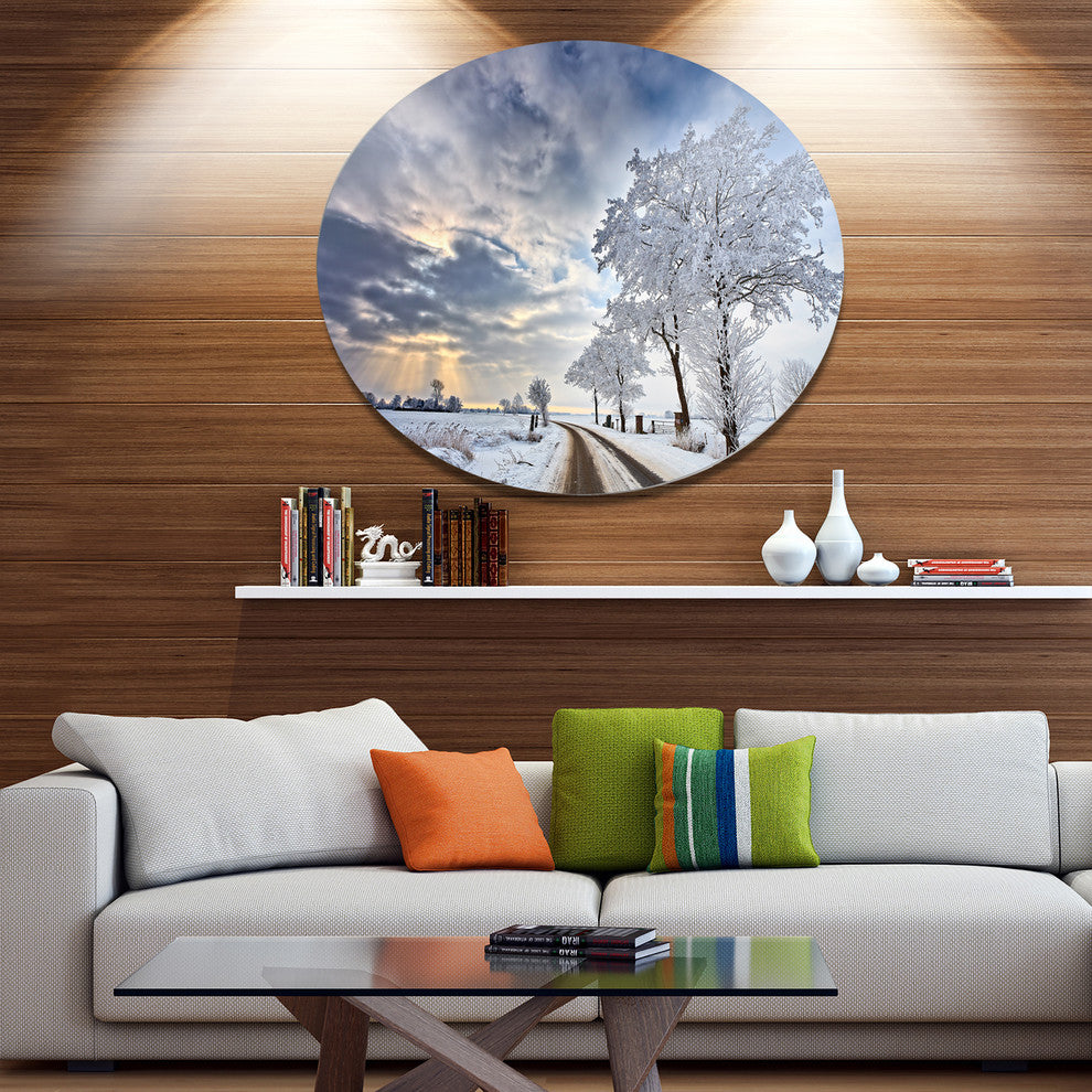 Cloudscape In White Winter Terrain, Landscape Disc Metal Wall Art, 11"