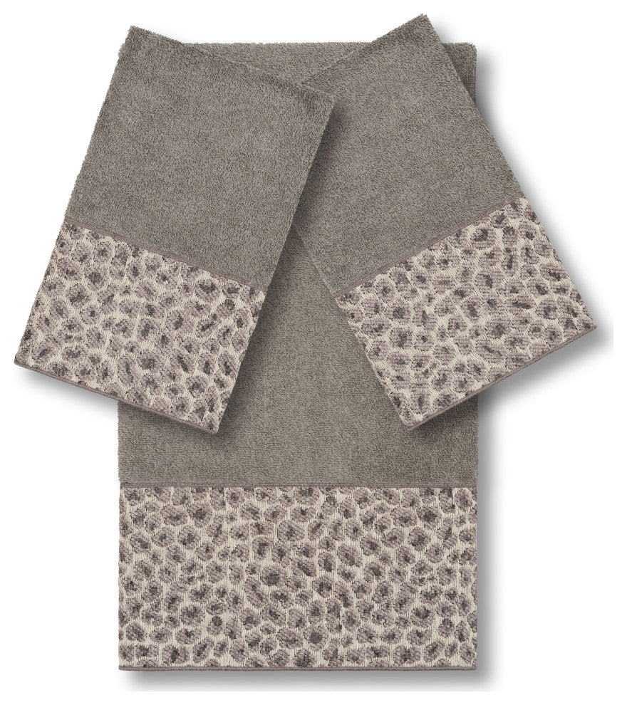 Linum Home Turkish Cotton Spots 3-Piece Embellished Towel Set, Dark Gray