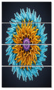 Yellow Blue Abstract 3D Flower, Flowers Canvas Wall Artwork, 28"x48", 4 Panels