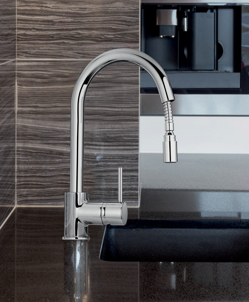 LaToscana Elba Single Handle Pull Down Spray Kitchen Faucet, Chrome