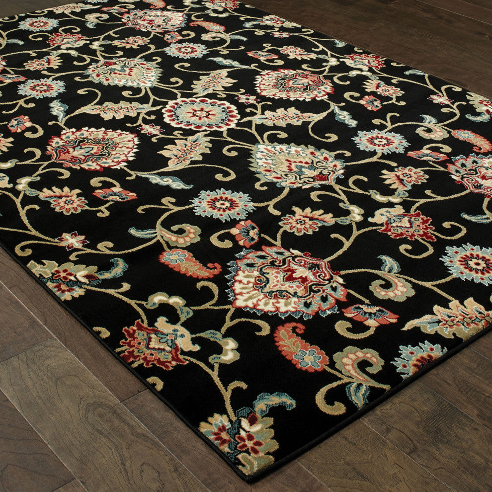 Karaman Borderless Traditional Black/ Multi Area Rug, 9'10"x12'10"