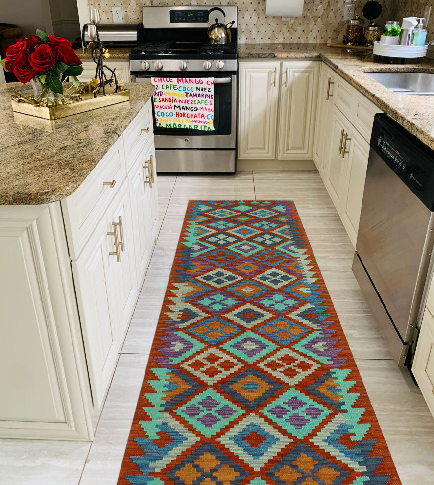 Sangat Kilim Hatima Red/Blue Runner, 2'5x9'5