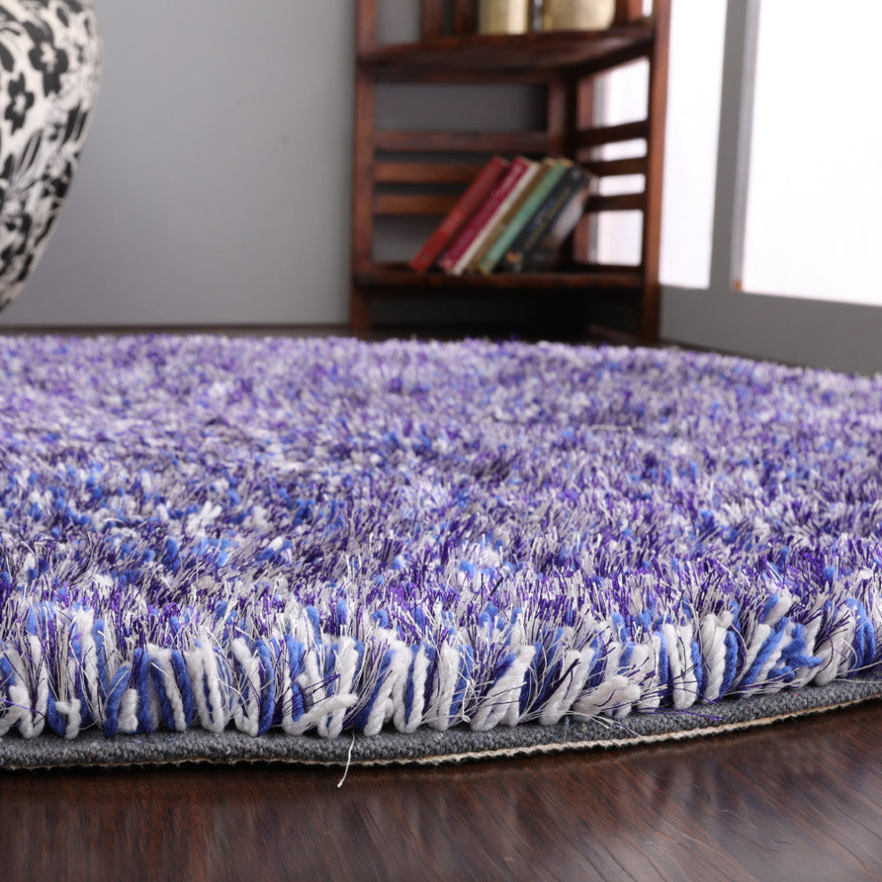 HAND TUFTED SHAG POLYESTER ECO-FRIENDLY AREA RUGS, Blue&White Color, Solid