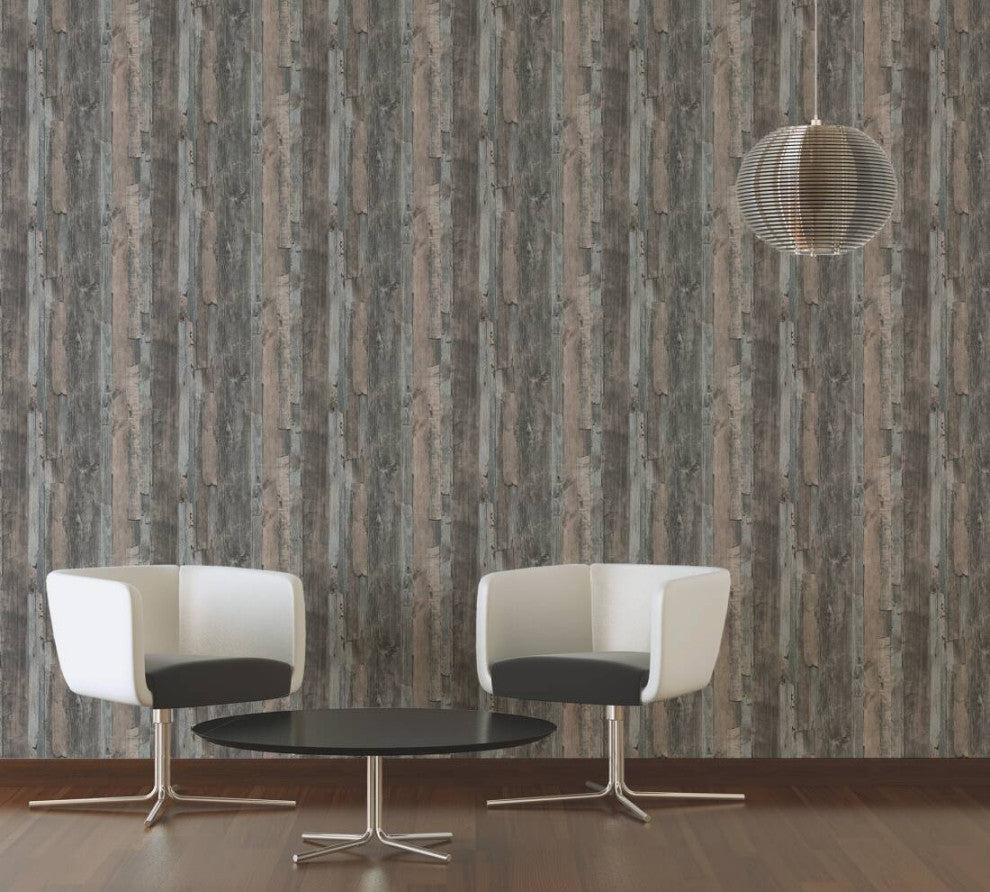Faux Textured Wallpaper Wood, 954052, Gray Beige, Sample