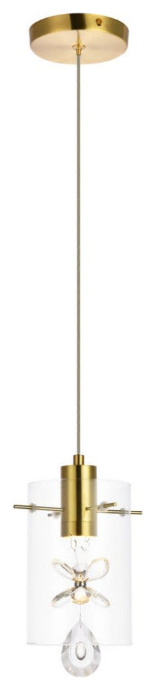 Elegant Lighting 5202D6 Hana 7"W LED Crystal Mini Pendant - Gold