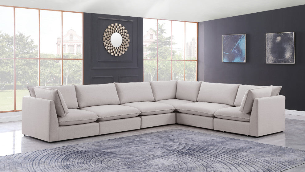 Mackenzie Linen Textured Fabric 6-Piece Modular L-Shaped Sectional, Beige