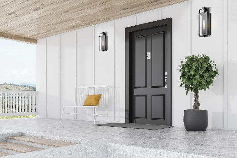 Exhibit 1-Light Large Wall Lantern, Matte Black/Clear Beveled Glass