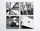 4-Piece Game Room Square Canvas, Contemporary Black and White Wall Art, 16"x16"