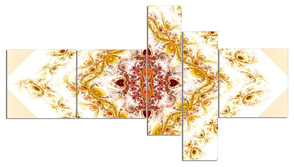 Yellow Rhombus Fractal Design, Abstract Wall Art Canvas, 60"x32", 5 panels