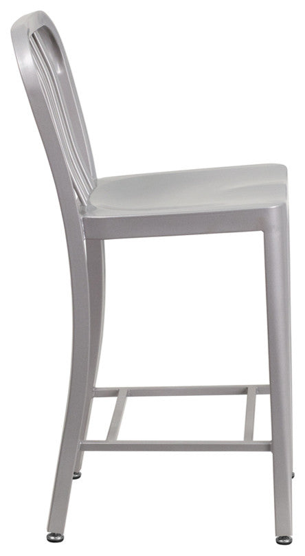 Brimmes 25" Metal Counter Stool Silver With Vertical Slat Back
