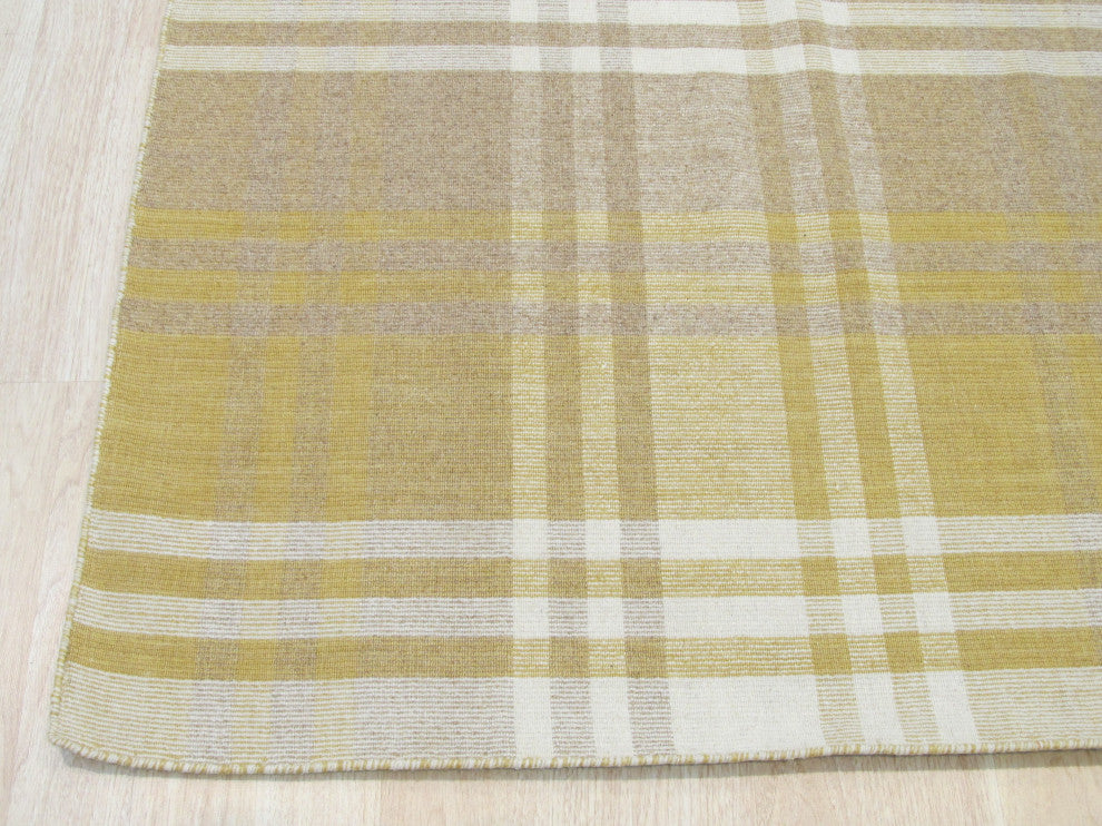 Hand-Tufted Wool Yellow Transitional Geometric Plaid Rug, 12' X 15'