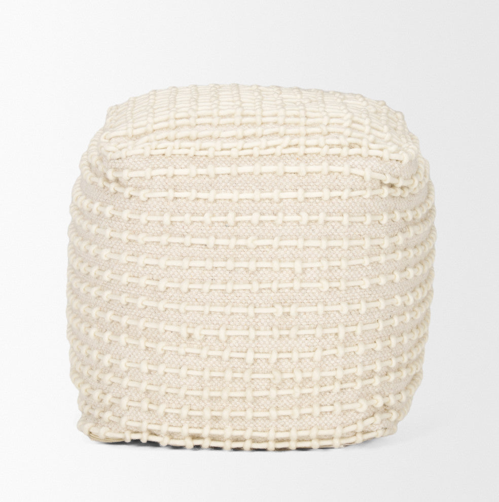 Sakaye Beige With Cream Stitched Patterned Pouf