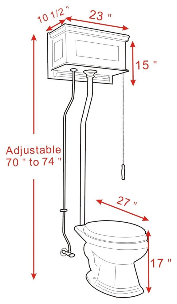 High Tank Toilets Cherry Finish Raised Tank Elong Toilet L-Pipe, White, Cherry, Silver