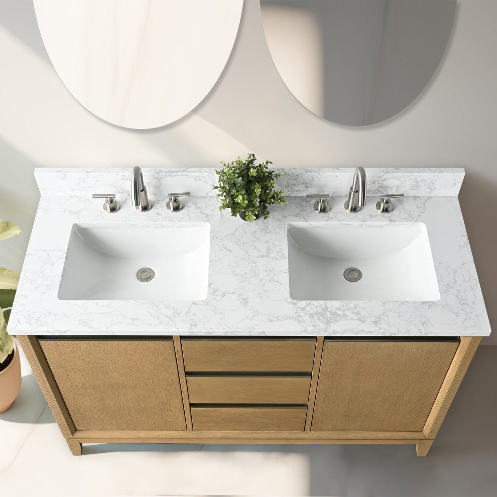 Vanity Art Bathroom Vanity With Sink, Natural Oak, 54" Double