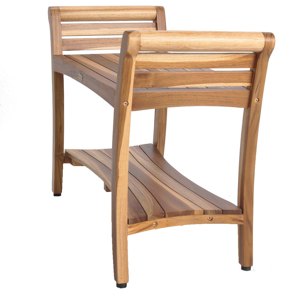 EcoDecors EarthyTeak Symmetry 29" Teak Shower Bench With Shelf And LiftAide Arms