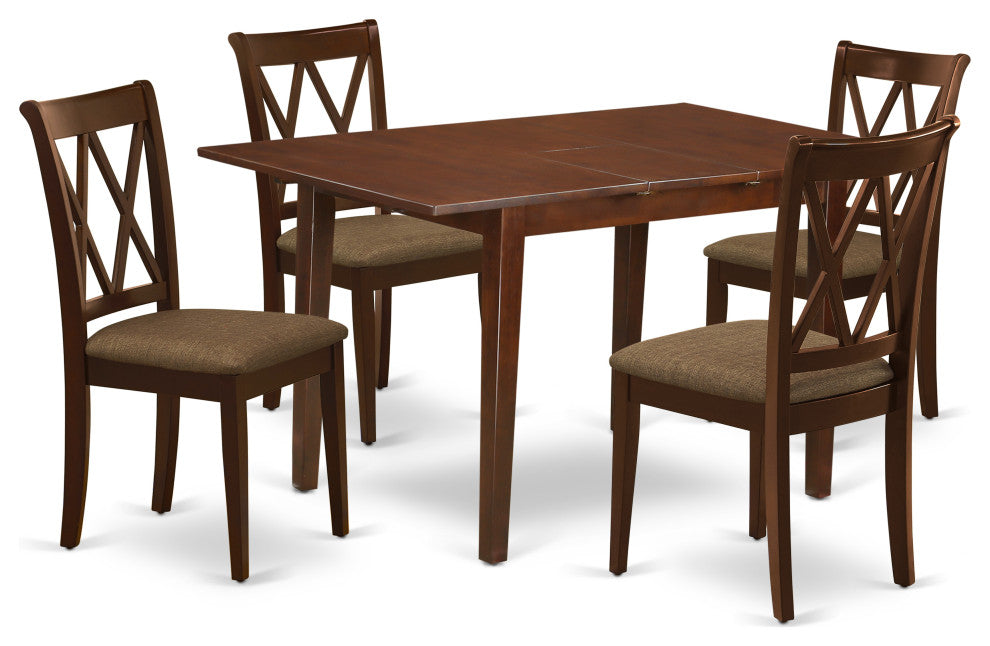 5Pc Dining Set, Rectangle Table, Butterfly Leaf, Mahogany Finish
