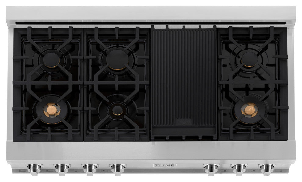 ZLINE 48" Gas Stovetop With 7 Gas Brass Burners and Griddle and Griddle