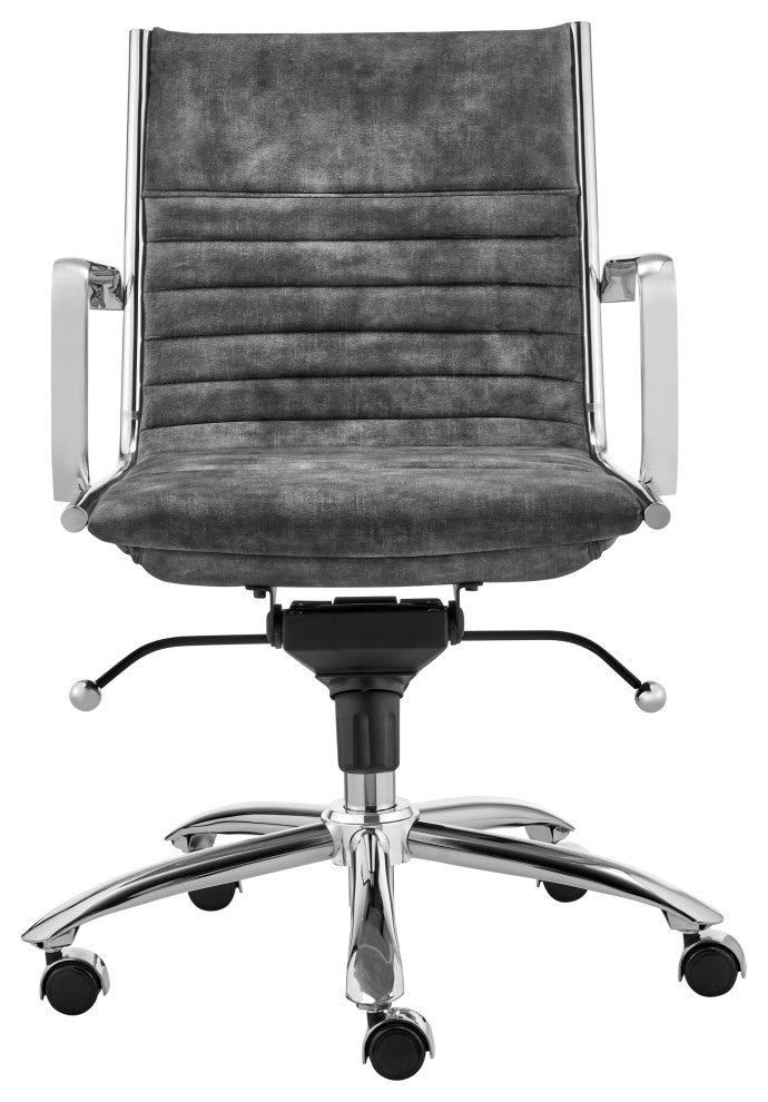 Dirk Low Back Office Chair, Gray Velvet With Chromed Steel Base