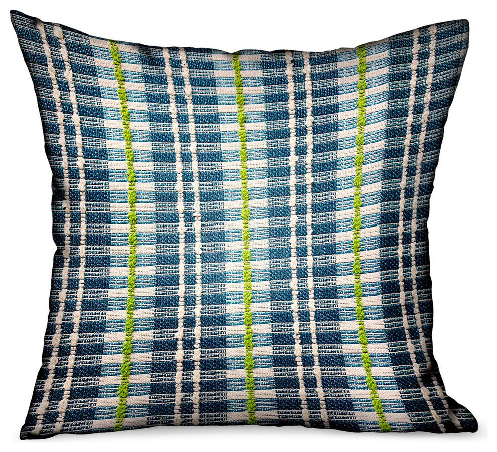 Plutus Garden Tassel Blue Stripes Luxury Outdoor/Indoor Throw Pillow, 12"x20"