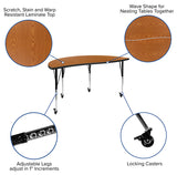 Mobile 60" Circle Wave Activity Table Set with 18" Student Stack Chairs, Oak