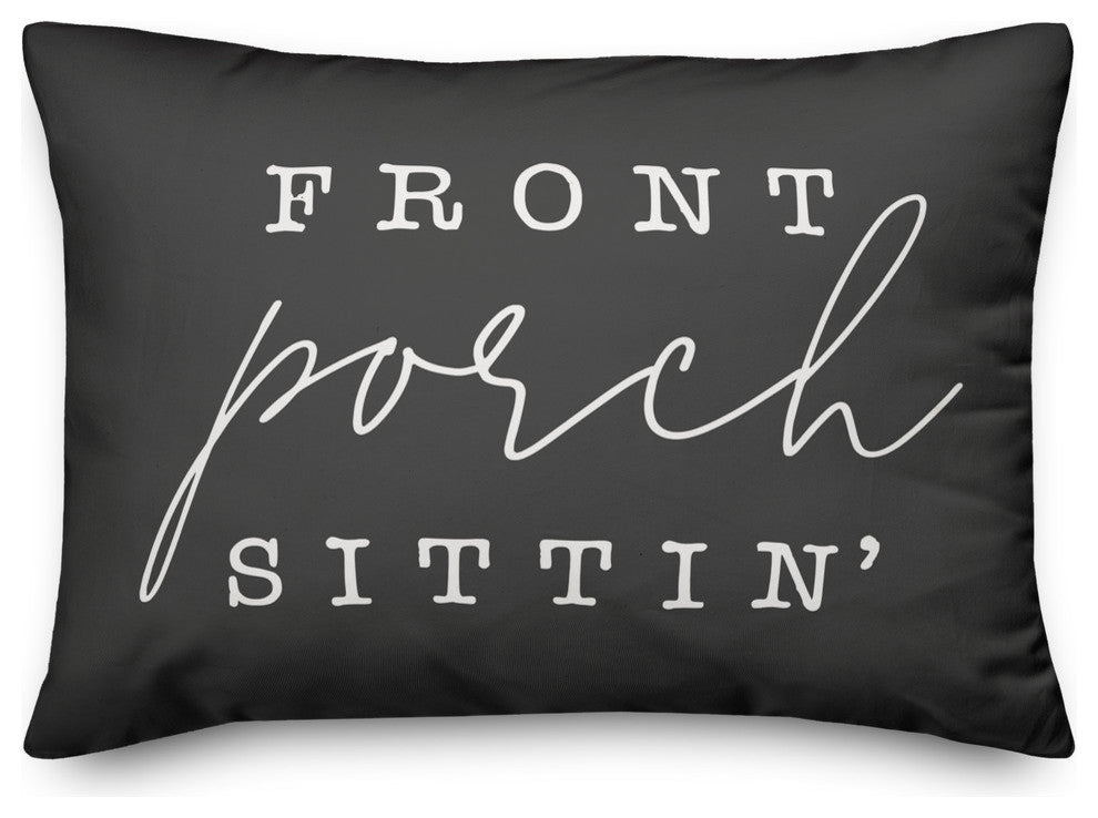 Front Porch Sittin' Outdoor Lumbar Pillow, Charcoal