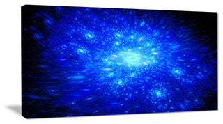 Blue Fireworks on Black, Oversized Abstract Canvas Art Print, 60x28