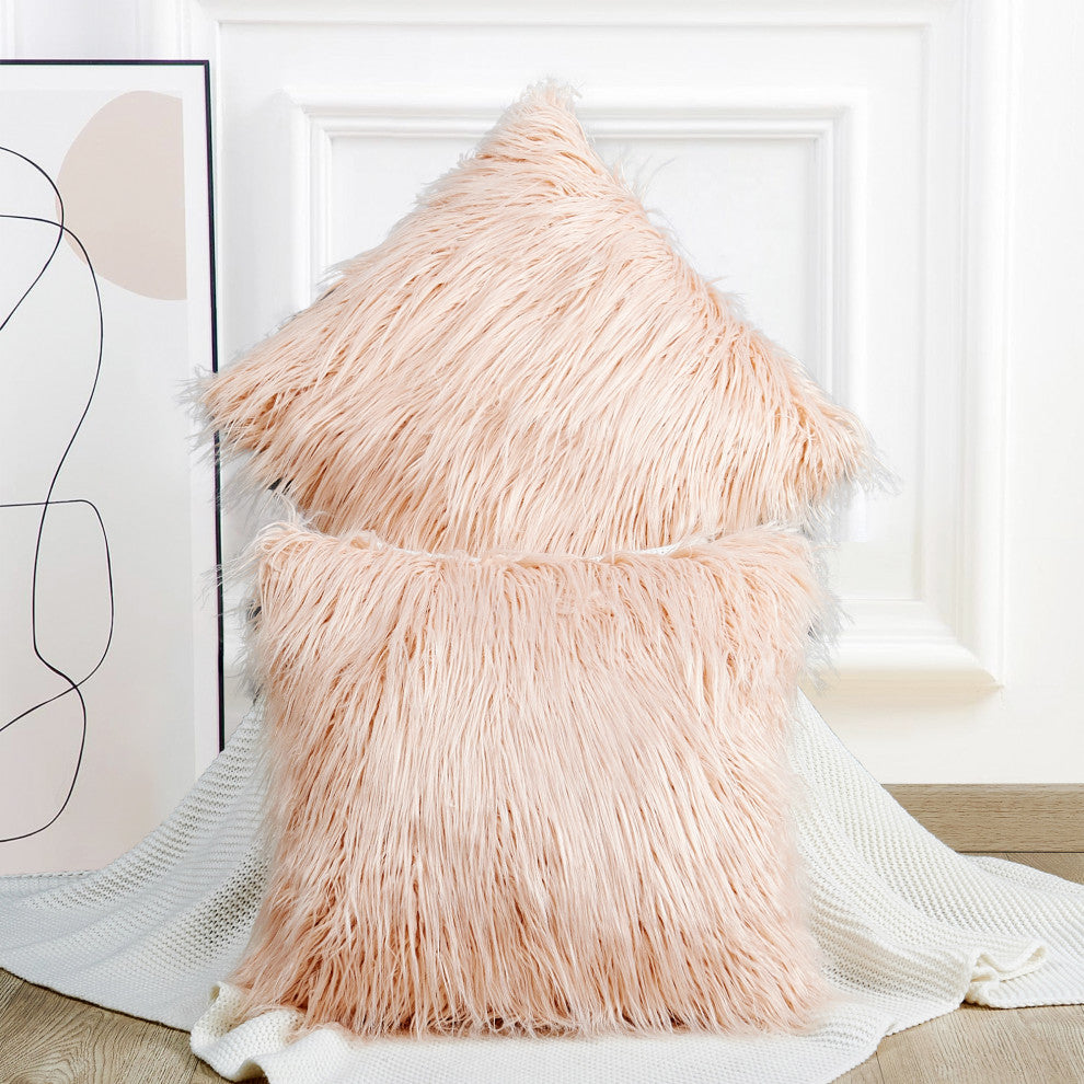 Mongolian Faux Fur Pillow Shell Set, Rose, 20"x20"