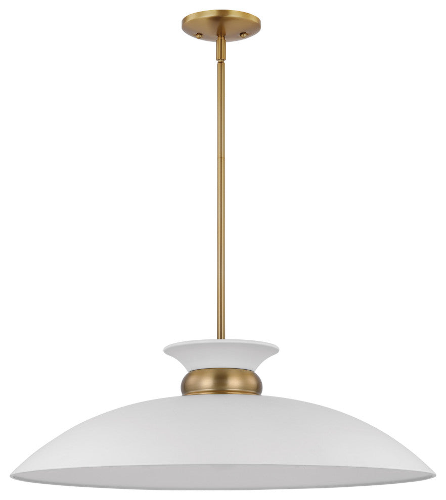 Perkins 1-Light Large Pendant, Matte White With Burnished Brass