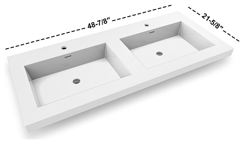 Dowell 22" FTB Resin Bathroom Vanity Basin, White, 49wx22dx6h