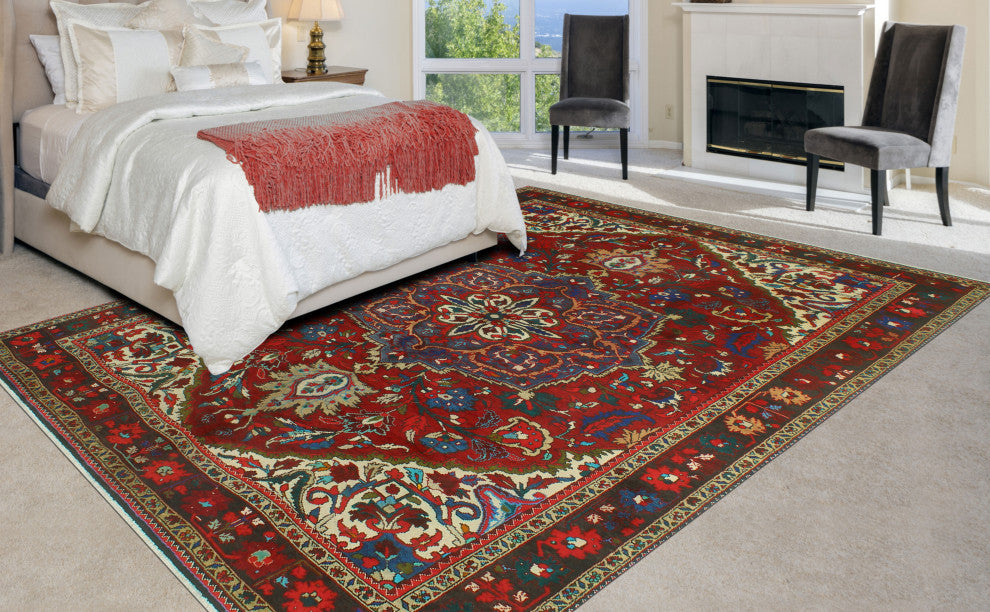 Fine Vintage Distressed Haig Burgundy/Blue Rug, 7'2x10'9