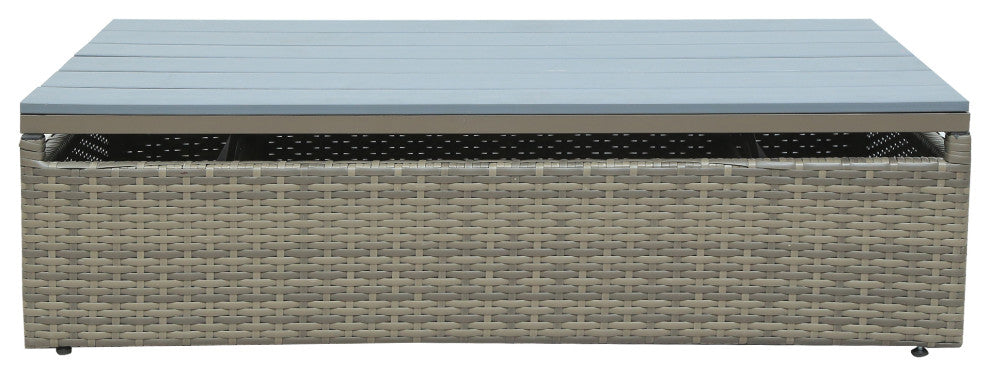 5-Piece Outdoor Wicker Patio Sofa with Ottomans and Lift Top Coffee Table, Gray