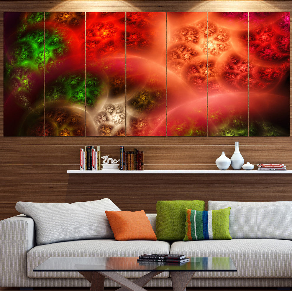 Red Magic Stormy Sky, Abstract Canvas Art Print, 83"x32", 7 Panels