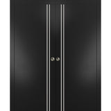 French Double Pocket Doors 84x84 | Planum 0310 Matte Black | Kit Trims Rail