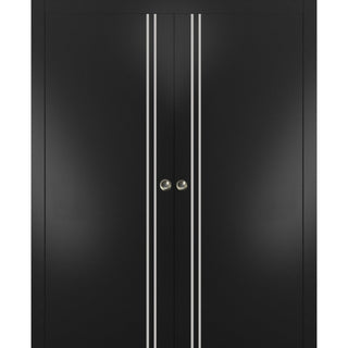 French Double Pocket Doors 84x84 | Planum 0310 Matte Black | Kit Trims Rail