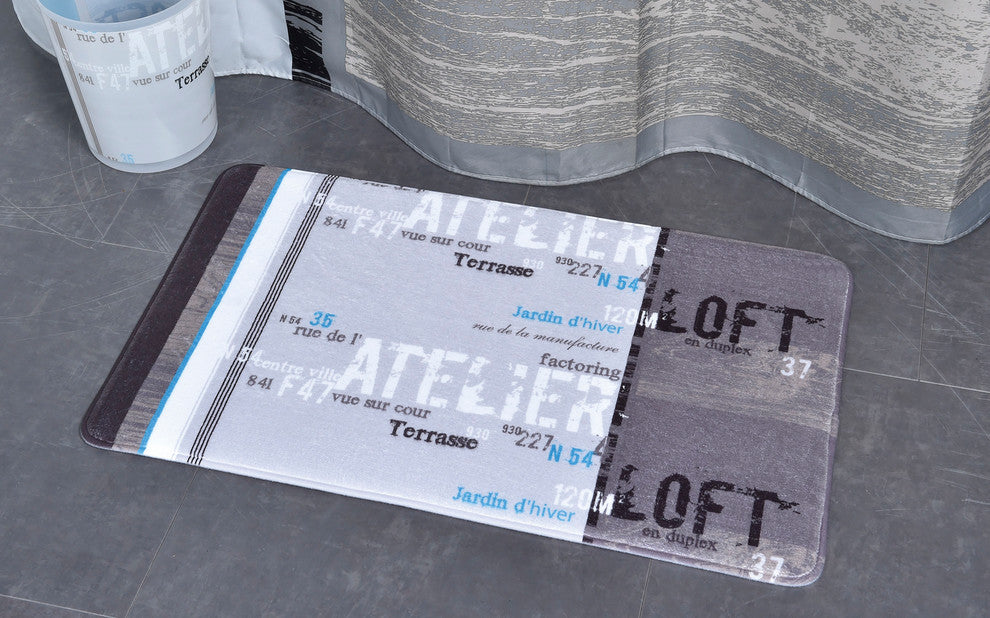 Bathroom Rug Memory Foam Mat Atelier Loft Print Grey 30"L x 18"W